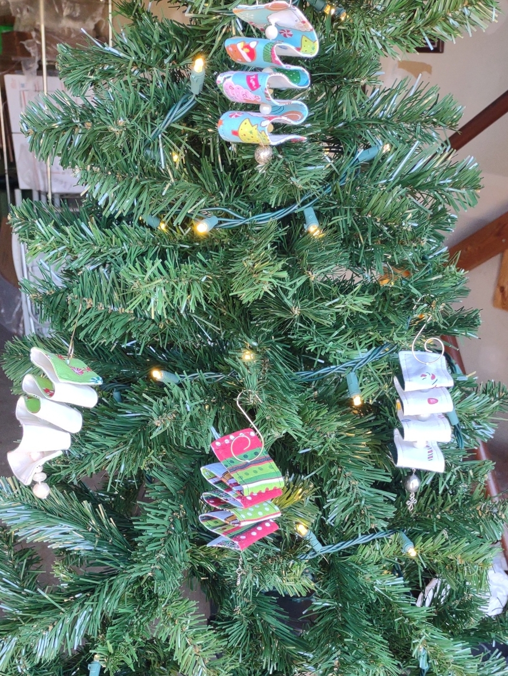 Handmade Spiral Fabric Ribbon Candy Christmas Ornaments